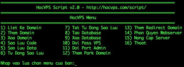 HocVPS Script - hướng dẫn cài đặt chi tiết công cụ quản lý server HocVPS Script